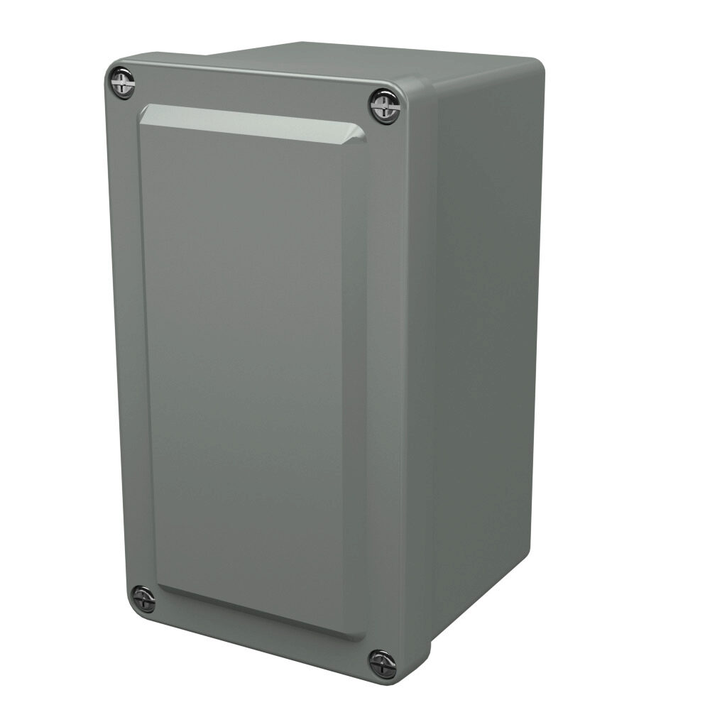 CF644 - Stahlin CF series pushbutton enclosure, blank cover, NEMA 1/3R/4X/6P/12, 6 x 4 x 4in (HxWxD), wall mount, fiberglass reinforced polyester, gray, crowned screw cover.