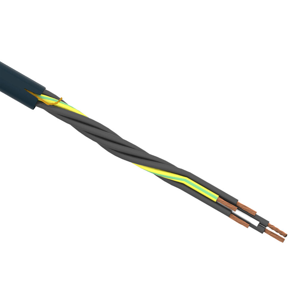 CF9-UL-07-05-1 - igus continuous flexing control cable, unshielded, 5 conductors (includes ground), 18 AWG (0.75mm2), bare copper, TPE conductor insulation material, black with white numbers and green/yellow ground, TPE jacket, gray, cut to length.