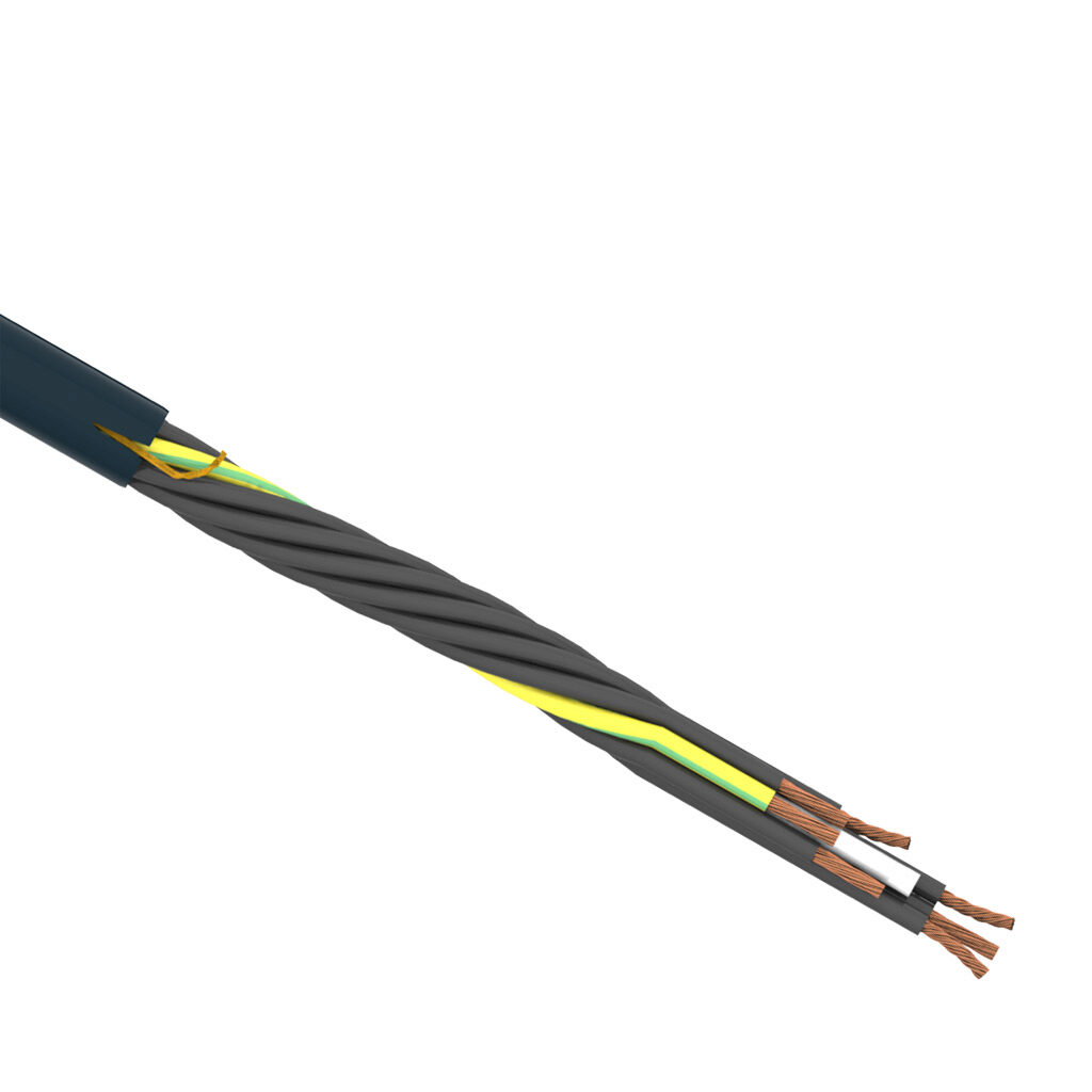 CF9-UL-07-07-1 - igus continuous flexing control cable, unshielded, 7 conductors (includes ground), 18 AWG (0.75mm2), bare copper, TPE conductor insulation material, black with white numbers and green/yellow ground, TPE jacket, gray, cut to length.