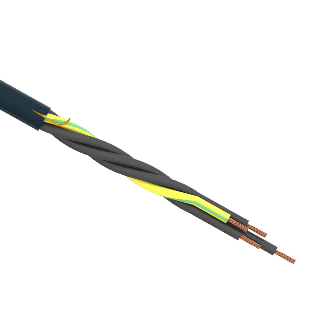 CF9-UL-15-04-1 - igus continuous flexing control cable, unshielded, 4 conductors (includes ground), 16 AWG (1.50mm2), bare copper, TPE conductor insulation material, black with white numbers and green/yellow ground, TPE jacket, gray, cut to length.