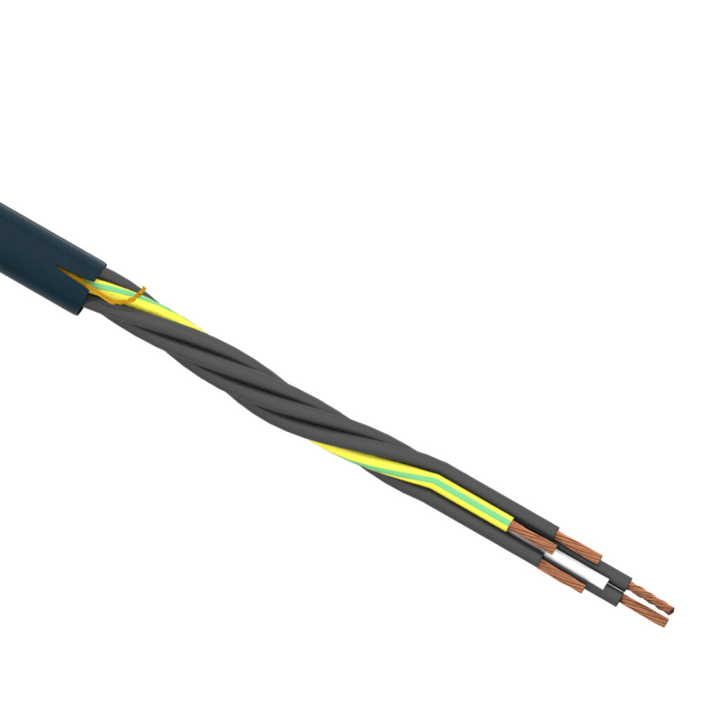 CF9-UL-15-05-1 - igus continuous flexing control cable, unshielded, 5 conductors (includes ground), 16 AWG (1.50mm2), bare copper, TPE conductor insulation material, black with white numbers and green/yellow ground, TPE jacket, gray, cut to length.
