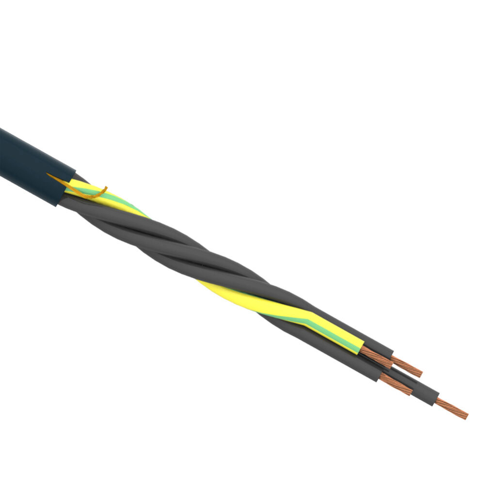 CF9-UL-25-04-1 - igus continuous flexing control cable, unshielded, 4 conductors (includes ground), 14 AWG (2.50mm2), bare copper, TPE conductor insulation material, black with white numbers and green/yellow ground, TPE jacket, gray, cut to length.