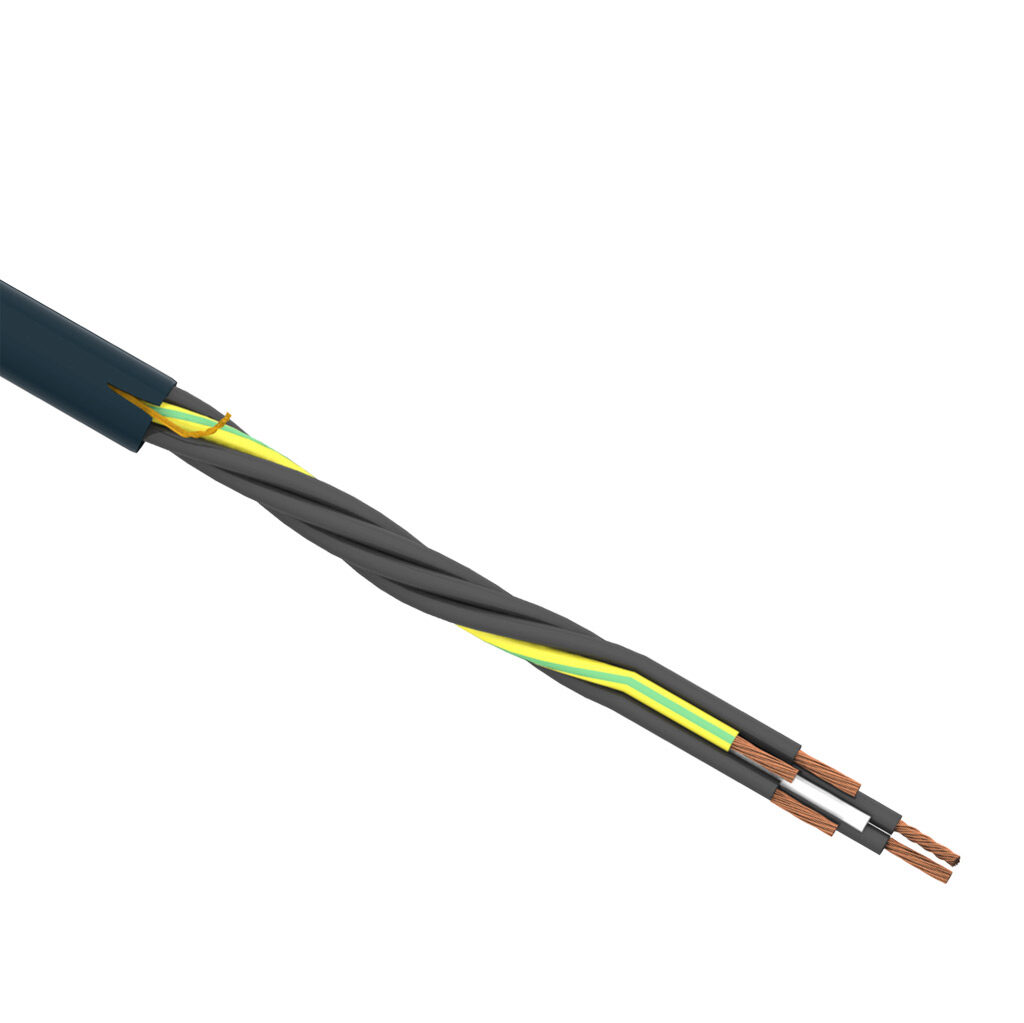 CF9-UL-25-05-1 - igus continuous flexing control cable, unshielded, 5 conductors (includes ground), 14 AWG (2.50mm2), bare copper, TPE conductor insulation material, black with white numbers and green/yellow ground, TPE jacket, gray, cut to length.