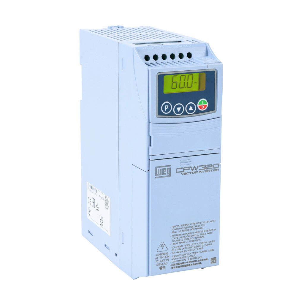 CFW320B10P0B2DB20 - WEG Electric CFW320 series AC general purpose drive, enclosed, 230 VAC, 3hp with 3-phase and 1-phase input, SVC, V/Hz or VVW mode, B frame, integrated dynamic braking. Optional communication and I/O modules available.