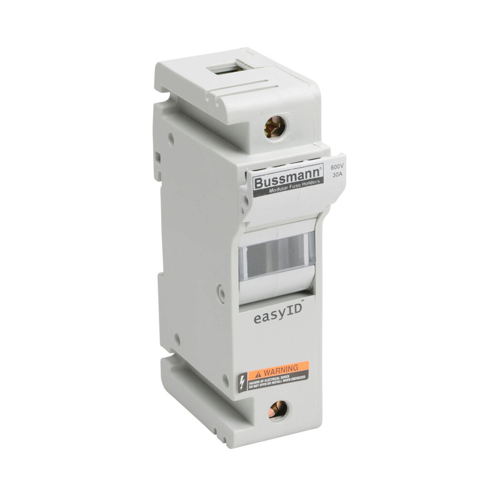 CH30J1 - Bussmann modular fuse holder, accepts Class J fuses, 30A, 600 VAC/VDC or less, 1-pole, 18-1 AWG copper only, integral pressure plate with separate spade connection, 35mm DIN rail or panel mount. Package of 6.