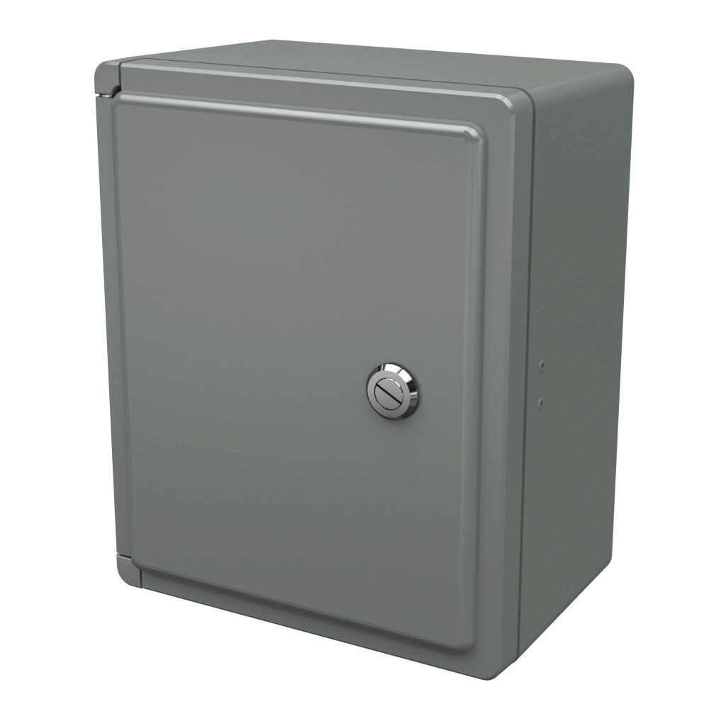 CL1109HL - Stahlin Classic series enclosure, NEMA 1/3/3S/3R/4X/12, 11 x 9 x 6in (HxWxD), wall mount, fiberglass reinforced polyester, gray, crowned single-door, 1/4-turn flush-mount latch.