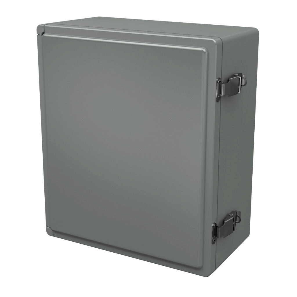 CL1513HPL - Stahlin Classic series enclosure, NEMA 1/3/3S/3R/4X/12, 15 x 13 x 7in (HxWxD), wall mount, fiberglass reinforced polyester, gray, crowned single-door, quick-release latch, padlock hasp and staple.