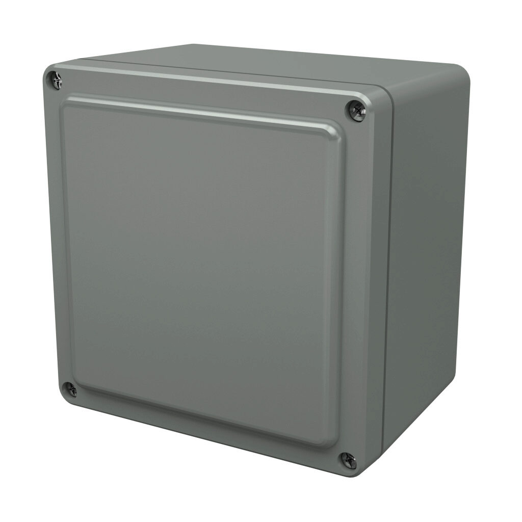 CL707W - Stahlin Classic series enclosure, NEMA 1/3/3S/3R/4X/12, 7 x 7 x 5in (HxWxD), wall mount, fiberglass reinforced polyester, gray, crowned screw cover.