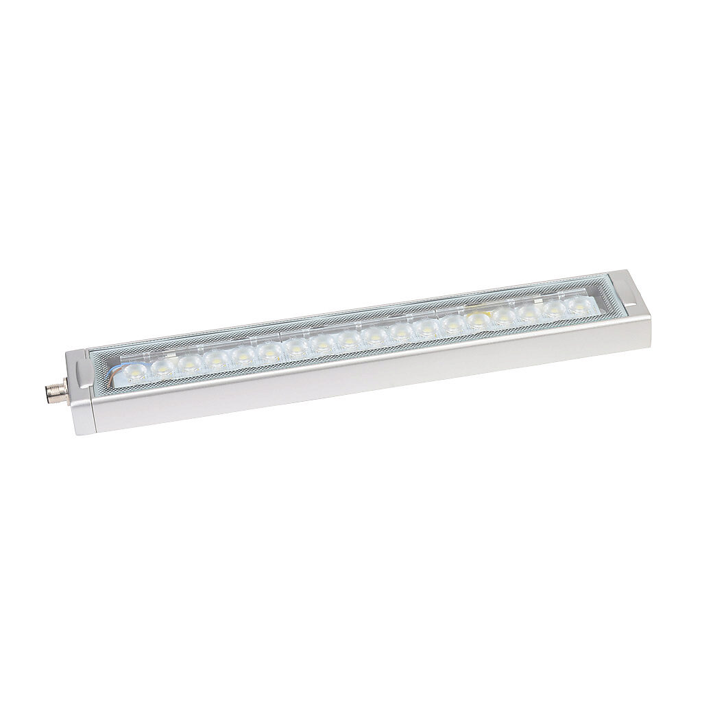 CLK3C-24AG-CD - Patlite LED light bar, 300mm length, 24 VDC operating voltage, daylight white, bracket mount, 4-pin M12 quick-disconnect, aluminum body, IP66, IP67 and IP69K. Mounting bracket included.