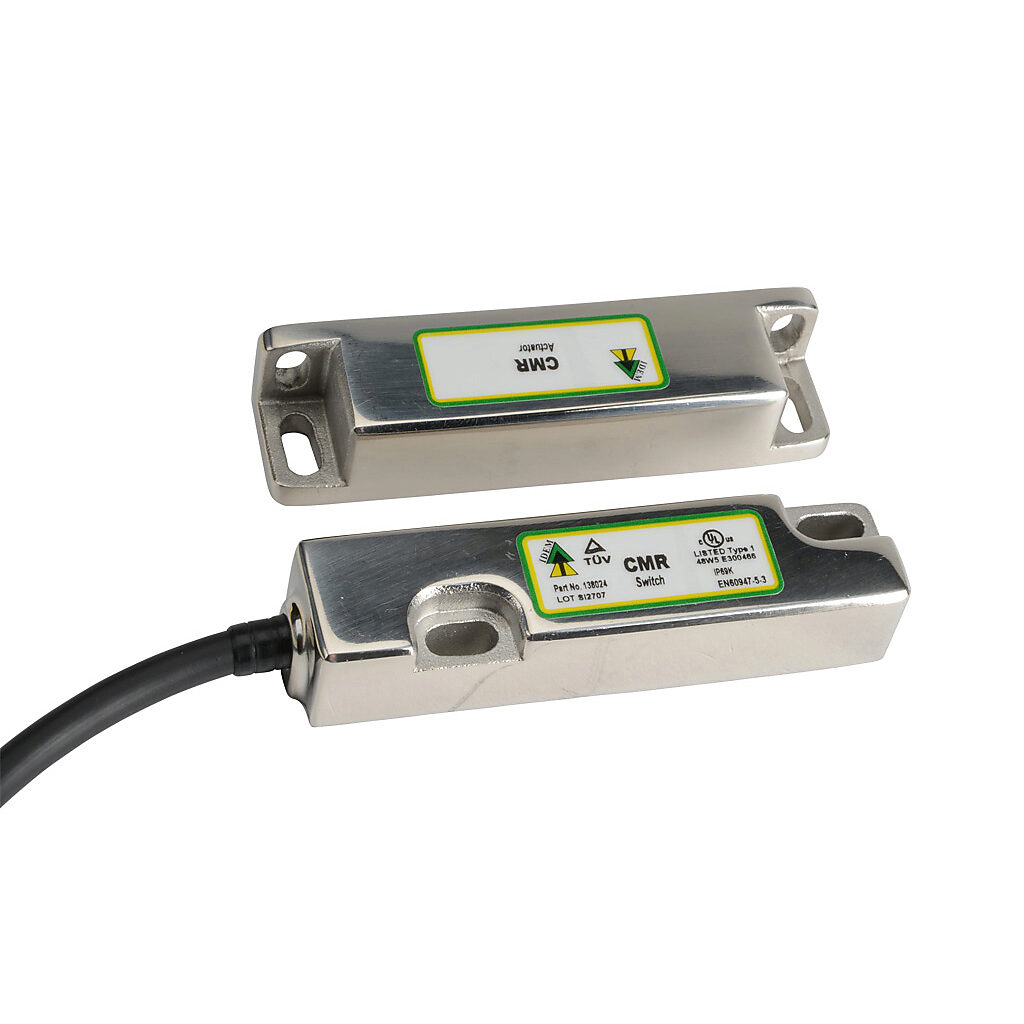 CMR-138024 - IDEM safety switch set, non-contact magnetic, (2) N.C. safety output(s), (1) N.O. monitoring output(s), 316 stainless steel housing, 83 x 20mm, 8-pin M12 quick-disconnect, 9.8in/250mm cable length.