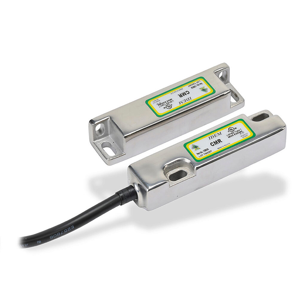 CMR-138030 - IDEM safety switch set, non-contact magnetic, (1) N.C. safety output(s), (1) N.O. monitoring output(s), 316 stainless steel housing, 83 x 20mm, pigtail, 16.4ft/5m cable length.
