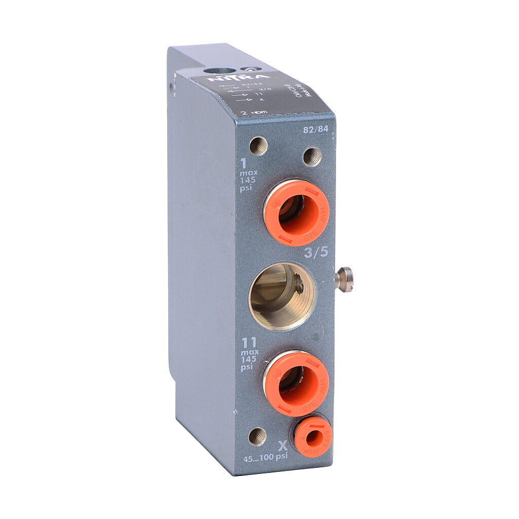 CMV-C2X-4X - NITRA pneumatic modular plate, left supply/exhaust end, Cv=12.4, (2) 3/8in push-to-connect inlet(s), 3/8in female NPT exhaust(s), 5/32in (4mm) push-to-connect pilot(s), anodized aluminum body, IP65.