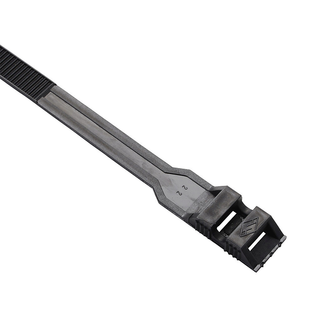 COL.3.321 - SapiSelco COLL series collar double head cable tie, general purpose, nylon 6.6, 10.43in length, 0.35in width, 88lb tensile strength, 2.48in maximum bundle diameter, black. Package of 100.
