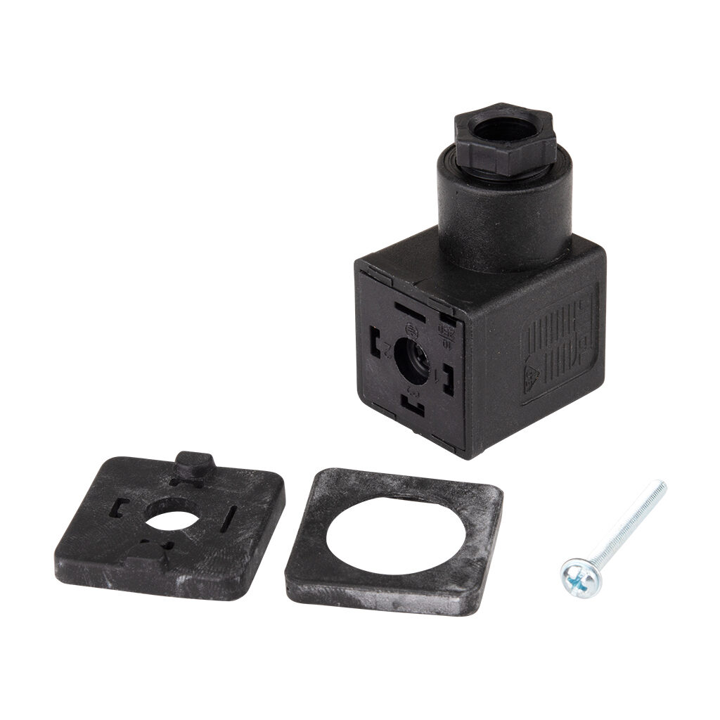 CON006-1KJ - Gefran field wireable connector, 18mm DIN 43650 Form A, 90-degree cable entry, 4-pole. For use with Gefran LT, PK and WPG linear position sensors.