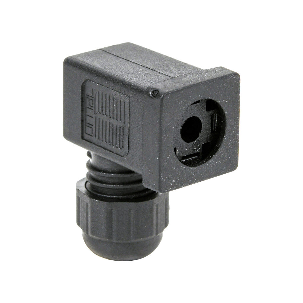 CON008-1KJ - Gefran field wireable connector, 9.4mm DIN 43650 Form C, 90-degree cable entry, 4-pole. For use with Gefran PC series potentiometers.