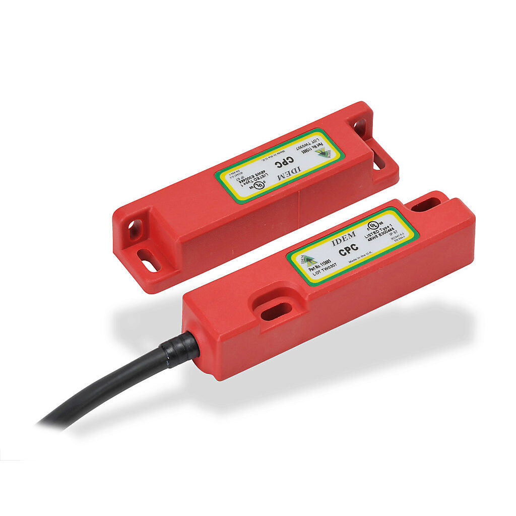 CPC-115005 - IDEM safety switch set, non-contact coded magnetic, (2) N.C. safety output(s), (1) N.O. monitoring output(s), plastic housing, 83 x 20mm, pigtail, 6.5ft/2m cable length.