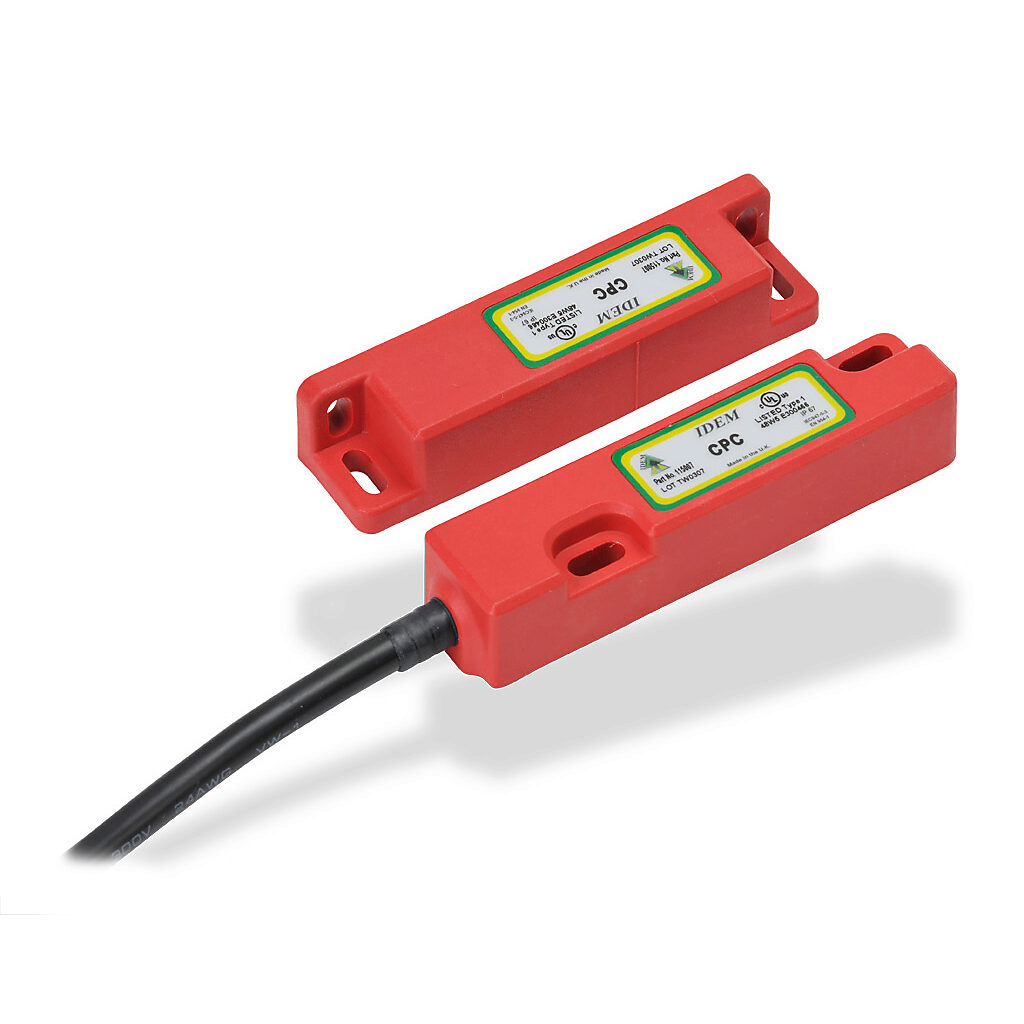 CPC-115007 - IDEM safety switch set, non-contact coded magnetic, (2) N.C. safety output(s), (1) N.O. monitoring output(s), plastic housing, 83 x 20mm, pigtail, 32.8ft/10m cable length.