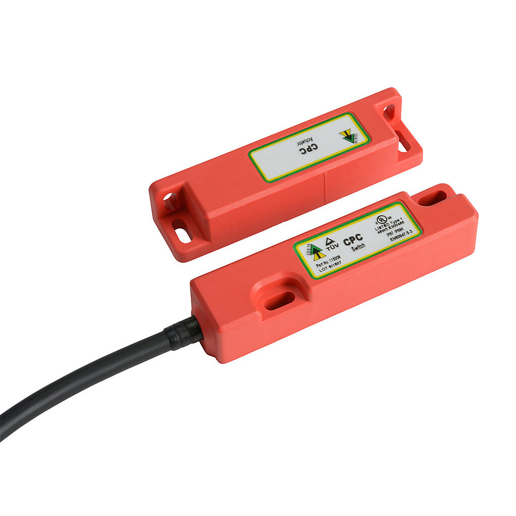 CPC-115008 - IDEM safety switch set, non-contact coded magnetic, (2) N.C. safety output(s), (1) N.O. monitoring output(s), plastic housing, 83 x 20mm, 8-pin M12 quick-disconnect, 9.8in/250mm cable length.