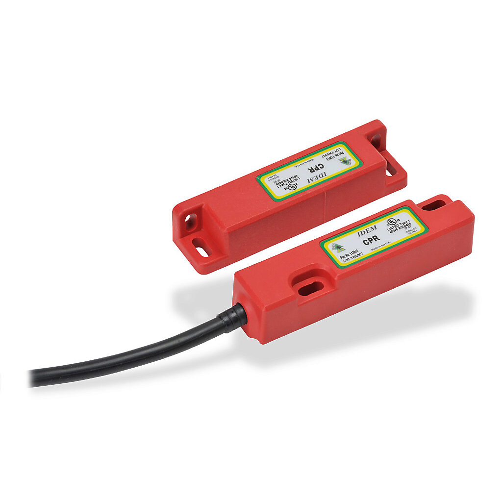 CPR-113013 - IDEM safety switch set, non-contact magnetic, (1) N.C. safety output(s), (1) N.O. monitoring output(s), plastic housing, 83 x 20mm, pigtail, 6.5ft/2m cable length.