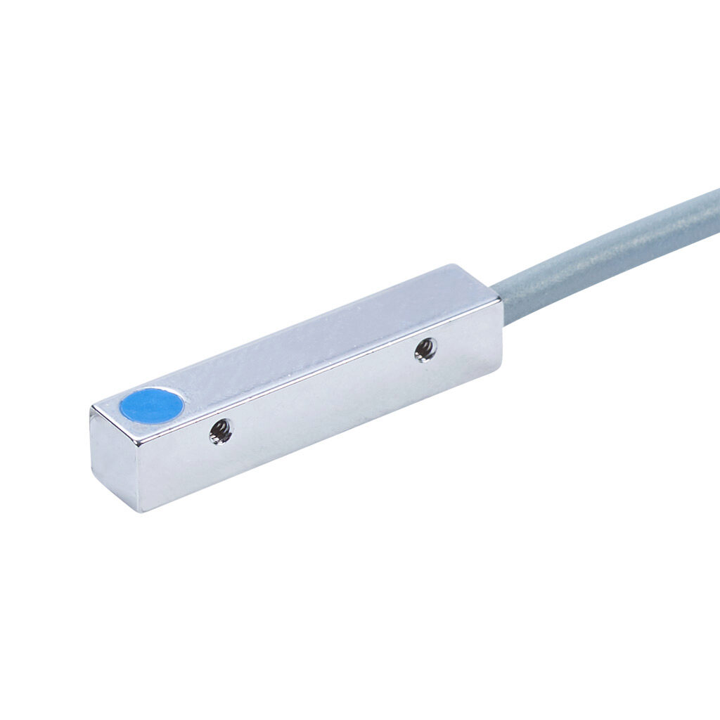 CR5-AN-1A - AutomationDirect inductive proximity sensor, rectangular, 5 x 5 x 25mm body, nickel-plated brass housing, NPN, N.O. output, 0.8mm sensing distance, flush, 5 kHz switching frequency, IP67, pigtail.