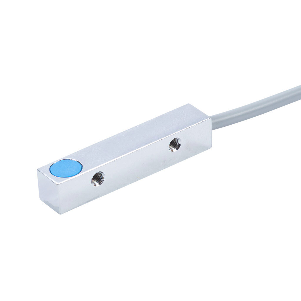 CR8-AN-2A - AutomationDirect inductive proximity sensor, rectangular, 8 x 8 x 40mm body, nickel-plated brass housing, NPN, N.O. output, 2mm sensing distance, flush, 1 kHz switching frequency, IP67, pigtail.