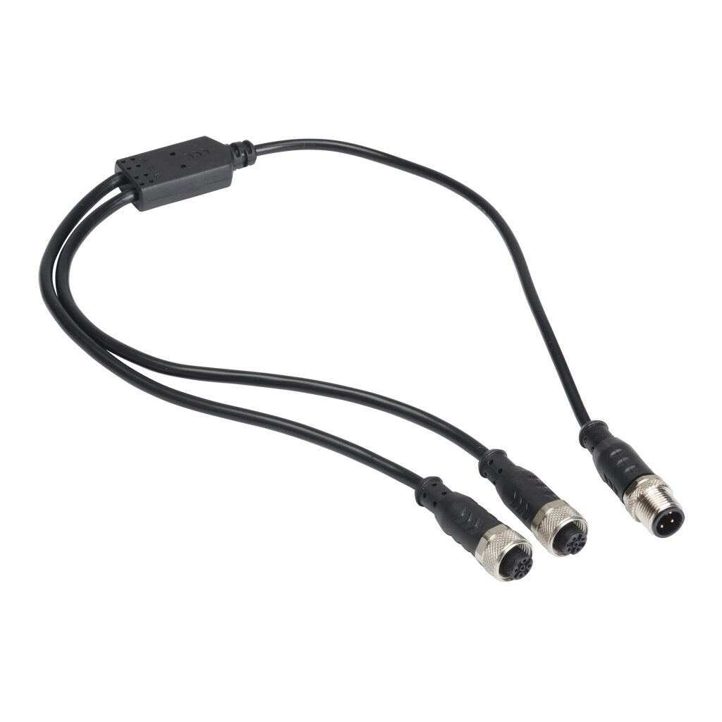 CSY-IOL-L - ReeR IO-Link low signal cable, 3-pin M12 quick-disconnect to (2) 5-pin M12 quick-disconnects, black, 1.3ft/400mm cable length. For use with Micron X-IOL IO-Link models.