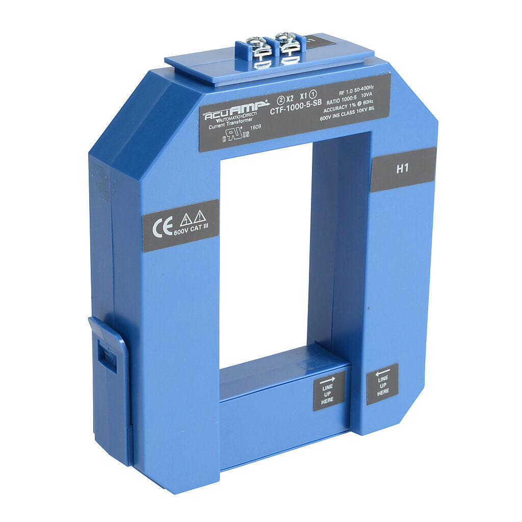 CTF-1000-5-SB - AcuAMP AC current transformer, split core, 1000A primary, 5A secondary, 2.36 x 3.49in sensing window, 1% accuracy, screw terminal.