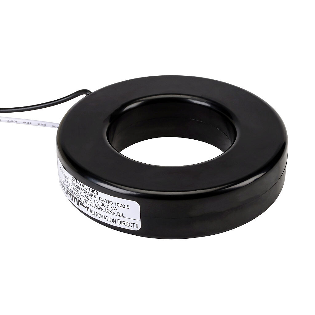 CTF-7RL-1000 - AcuAMP AC current transformer, solid core, 1000A primary, 5A secondary, 2.5in diameter sensing window, 1% accuracy, (2) 24in 16AWG lead wires.