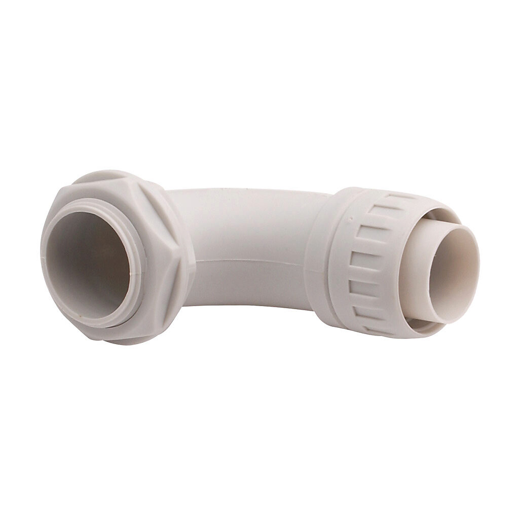 CUR-25G - Iboco CUR fitting, 90-degree, compression, 1in tubing size, G1 BSPP male thread, insulated, gray. Package of 5. For use with I-Flex electrical tubing. Seal gaskets included.