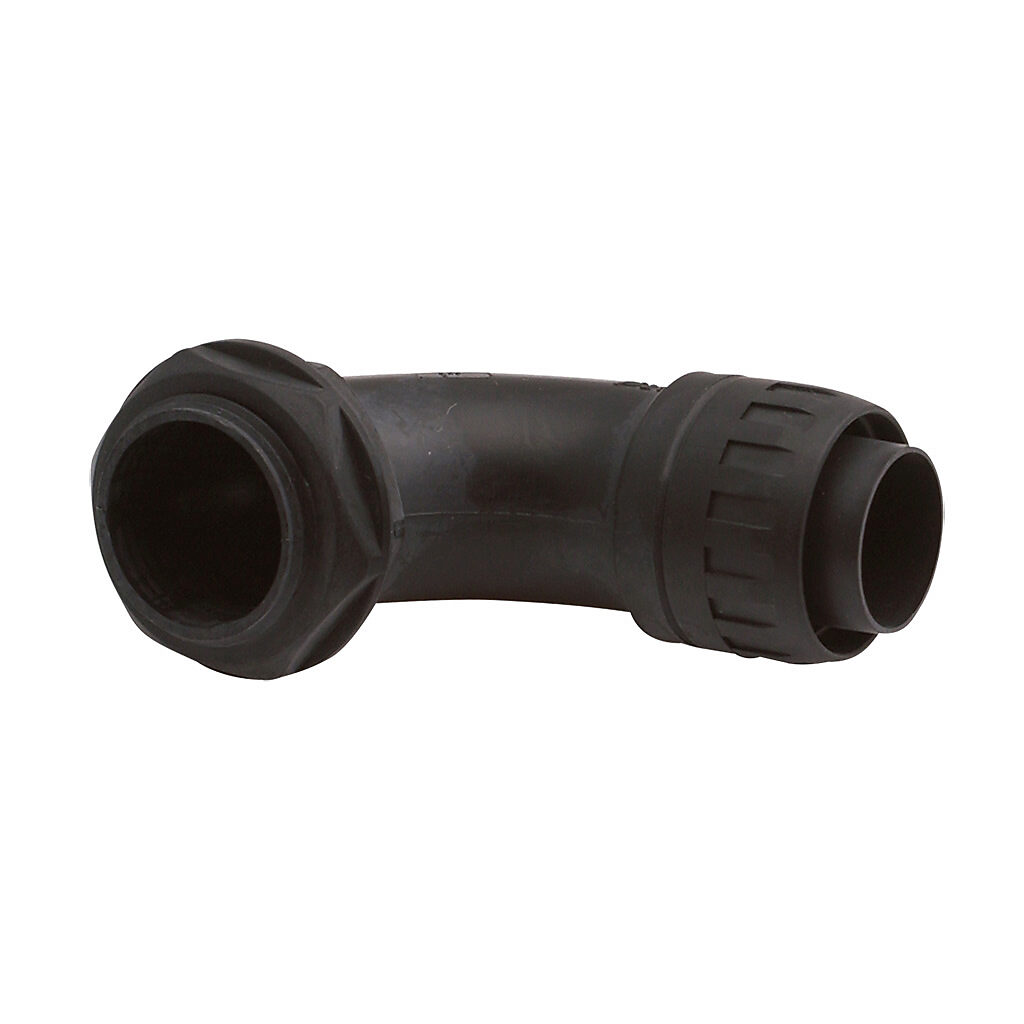 CUR-25K - Iboco CUR fitting, 90-degree, compression, 1in tubing size, G1 BSPP male thread, insulated, black. Package of 5. For use with I-Flex electrical tubing. Seal gaskets included.