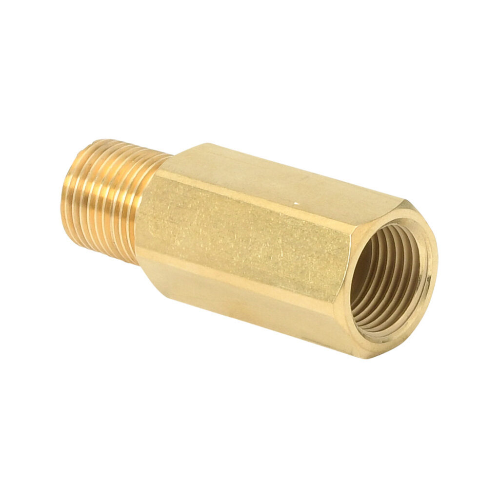CV-1204-MF - CITO pneumatic, coolant, oil or water threaded fitting, check valve, brass body, brass threads, (1) 1/2in female NPT to (1) 1/2in female NPT.