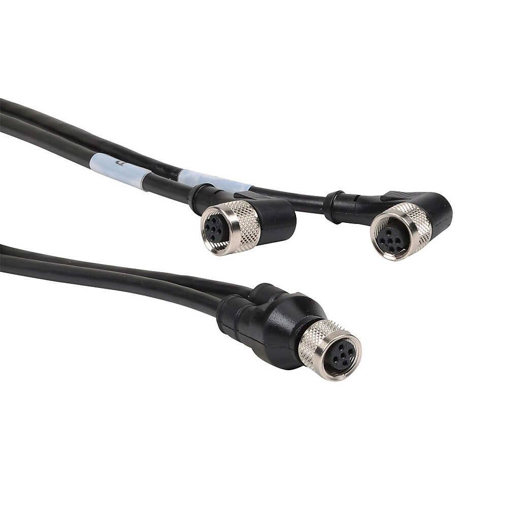 CV-Y1-02-B-007 - Datalogic cable, T-muting, (1) 5-pin M12 quick-disconnect to (2) 5-pin M12 quick-disconnect, PVC, 1.6ft/0.5m cable length.