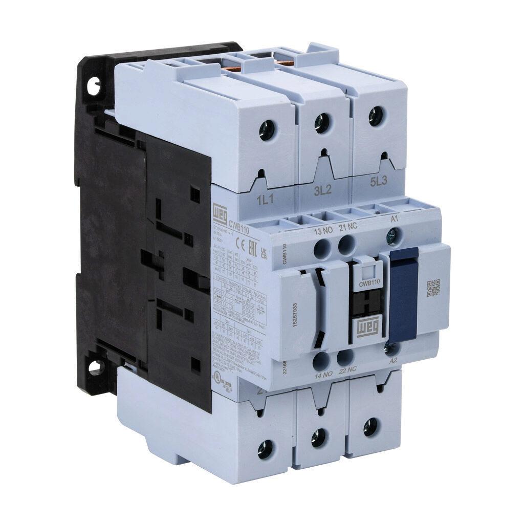 CWB110-11-30D02 - WEG Electric CWB series IEC contactor, 110A, (3) N.O. power poles, (1) N.O./(1) N.C. auxiliary contacts, 24 VAC (50/60Hz) coil voltage.
