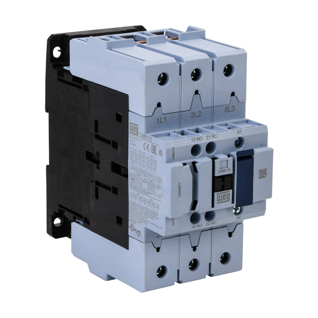 CWB110-11-30D15 - WEG Electric CWB series IEC contactor, 110A, (3) N.O. power poles, (1) N.O./(1) N.C. auxiliary contacts, 120 VAC (50/60Hz) coil voltage.