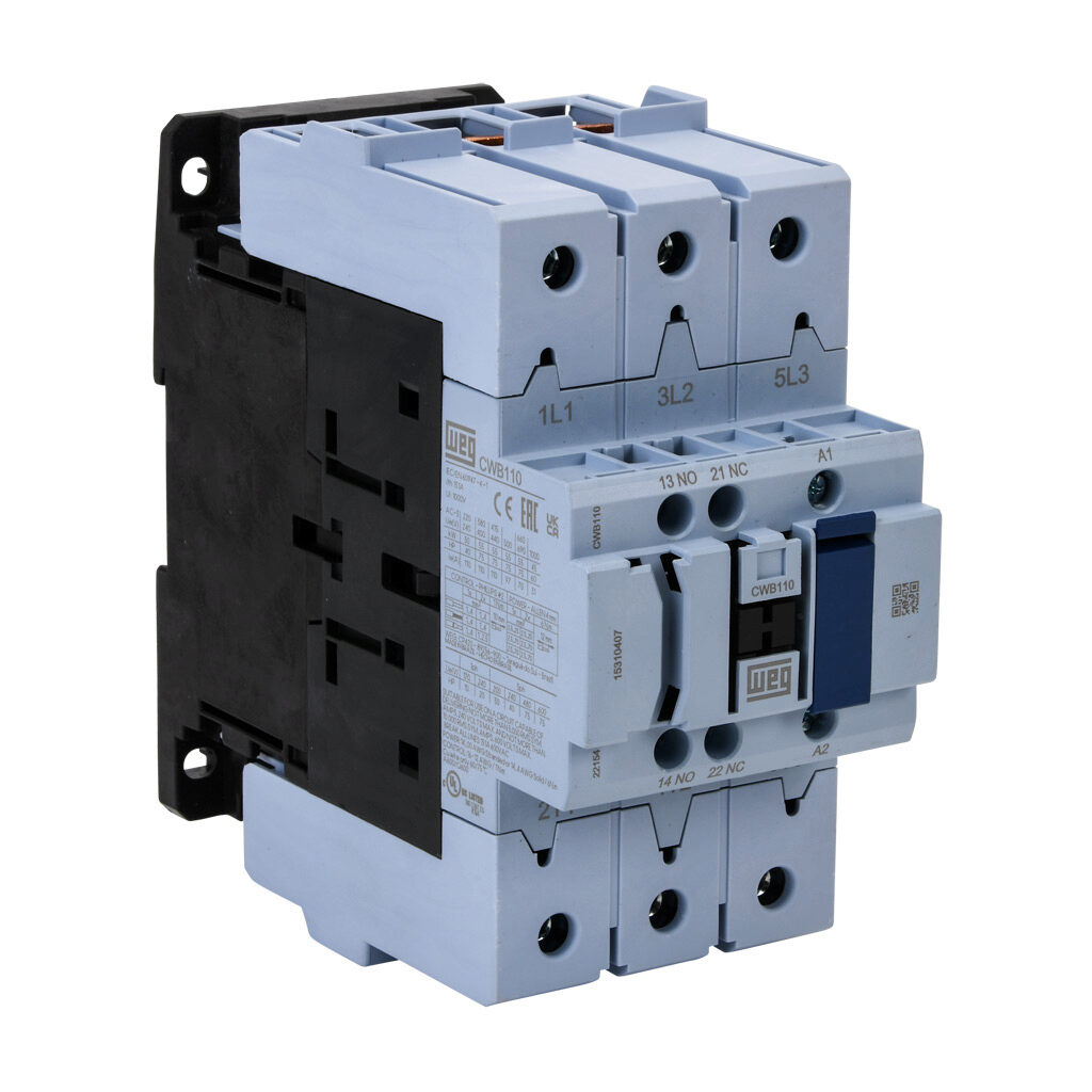 CWB110-11-30D39 - WEG Electric CWB series IEC contactor, 110A, (3) N.O. power poles, (1) N.O./(1) N.C. auxiliary contacts, 480 VAC (50/60Hz) coil voltage.