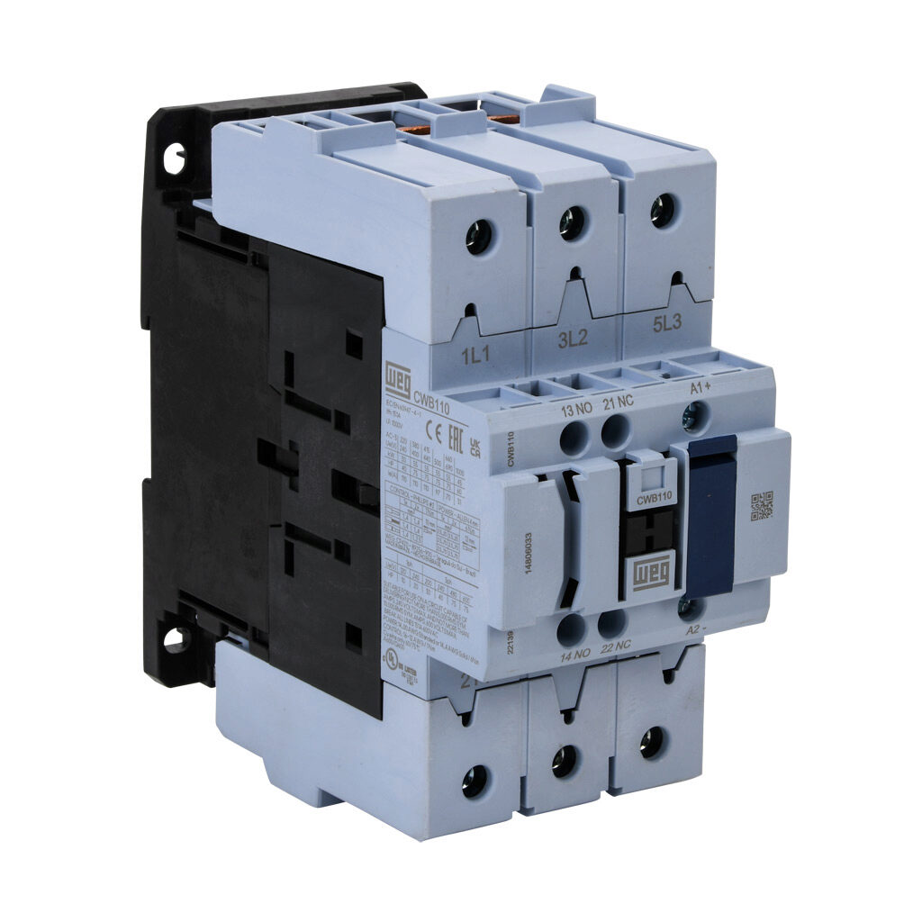 CWB110-11-30E65 - WEG Electric CWB series IEC contactor, 110A, (3) N.O. power poles, (1) N.O./(1) N.C. auxiliary contacts, 110-255 VAC/VDC coil voltage, electronic.