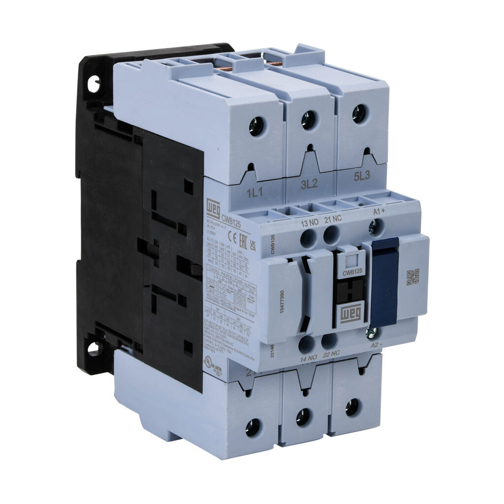 CWB125-11-30E04 - WEG Electric CWB series IEC contactor, 125A, (3) N.O. power poles, (1) N.O./(1) N.C. auxiliary contacts, 24-60 VAC/VDC coil voltage, electronic.