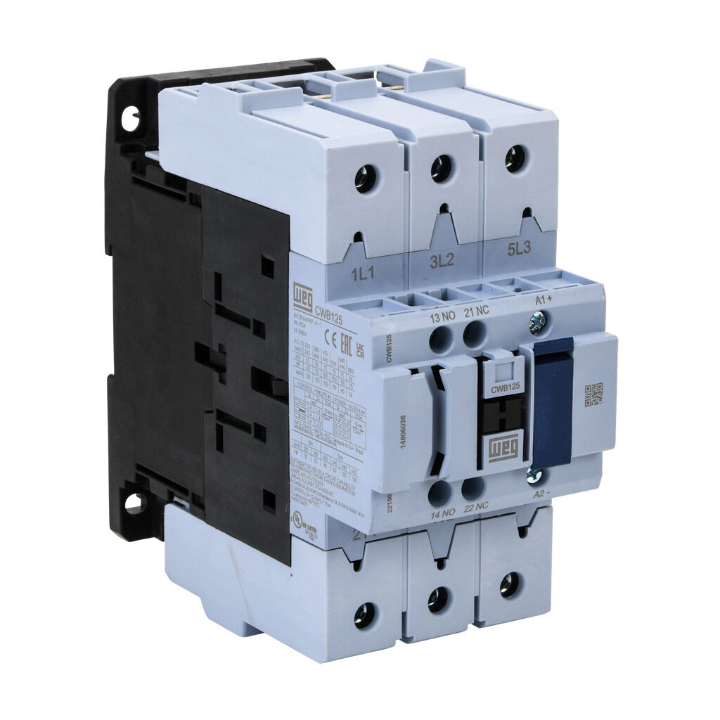 CWB125-11-30E65 - WEG Electric CWB series IEC contactor, 125A, (3) N.O. power poles, (1) N.O./(1) N.C. auxiliary contacts, 110-255 VAC/VDC coil voltage, electronic.
