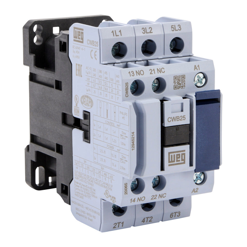 CWB25-11-30D15 - WEG Electric CWB series IEC contactor, 25A, (3) N.O. power poles, (1) N.O./(1) N.C. auxiliary contacts, 120 VAC (50/60Hz) coil voltage.