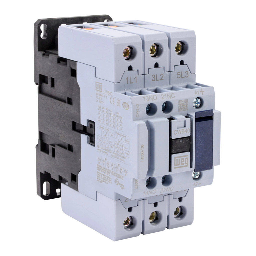 CWB40-11-30C03 - WEG Electric CWB series IEC contactor, 40A, (3) N.O. power poles, (1) N.O./(1) N.C. auxiliary contacts, 24 VDC coil voltage.