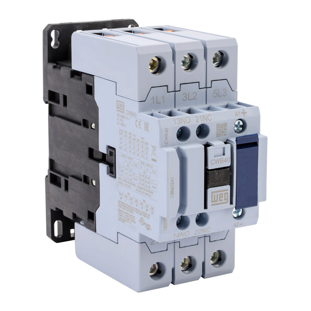 CWB40-11-30D15 - WEG Electric CWB series IEC contactor, 40A, (3) N.O. power poles, (1) N.O./(1) N.C. auxiliary contacts, 120 VAC (50/60Hz) coil voltage.