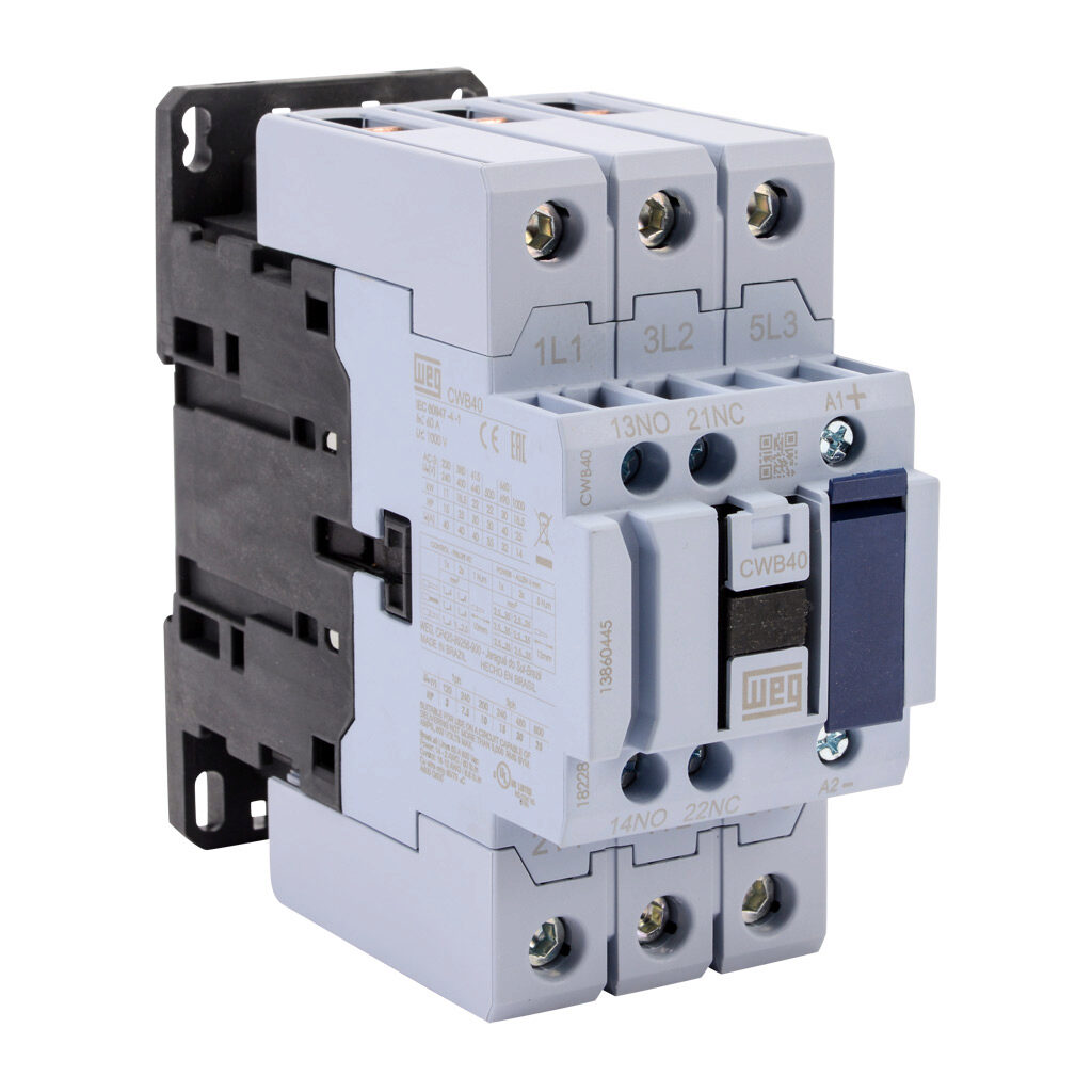 CWB40-11-30D39 - WEG Electric CWB series IEC contactor, 40A, (3) N.O. power poles, (1) N.O./(1) N.C. auxiliary contacts, 480 VAC (50/60Hz) coil voltage.