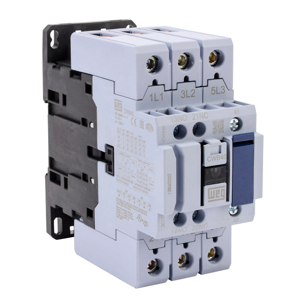 CWB40-11-30V24 - WEG Electric CWB series IEC contactor, 40A, (3) N.O. power poles, (1) N.O./(1) N.C. auxiliary contacts, 208-240 VAC (60Hz)/180-208 VAC (50Hz) coil voltage.