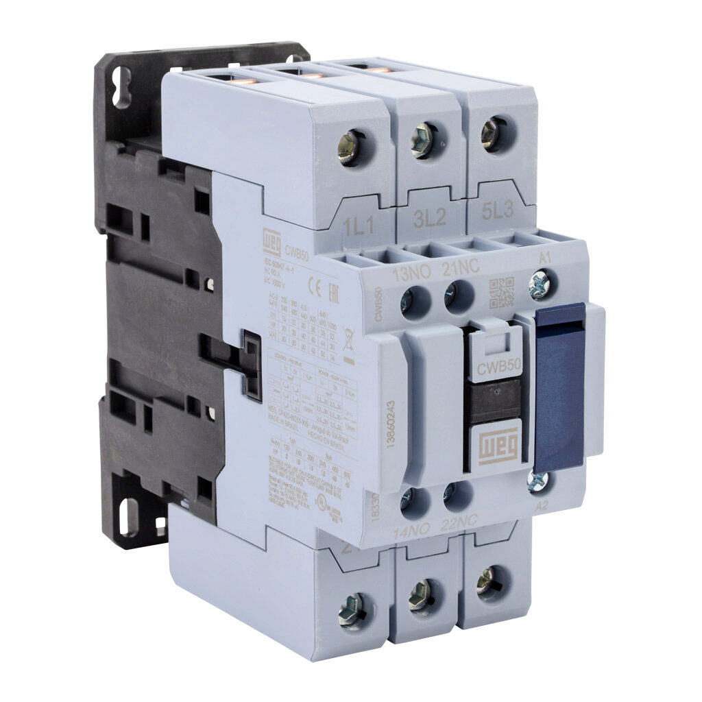 CWB50-11-30D15 - WEG Electric CWB series IEC contactor, 50A, (3) N.O. power poles, (1) N.O./(1) N.C. auxiliary contacts, 120 VAC (50/60Hz) coil voltage.