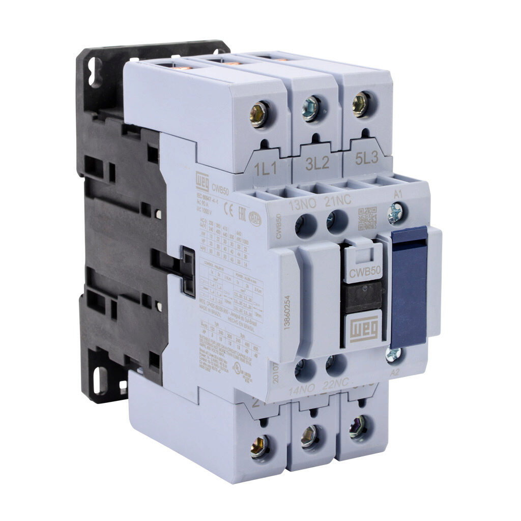 CWB50-11-30V24 - WEG Electric CWB series IEC contactor, 50A, (3) N.O. power poles, (1) N.O./(1) N.C. auxiliary contacts, 208-240 VAC (60Hz)/180-208 VAC (50Hz) coil voltage.