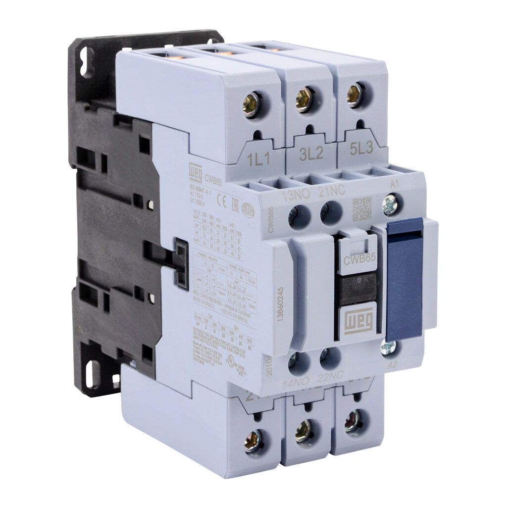 CWB65-11-30D15 - WEG Electric CWB series IEC contactor, 65A, (3) N.O. power poles, (1) N.O./(1) N.C. auxiliary contacts, 120 VAC (50/60Hz) coil voltage.