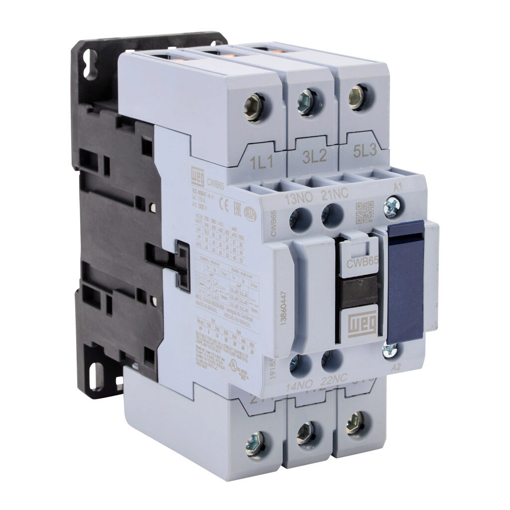 CWB65-11-30D39 - WEG Electric CWB series IEC contactor, 65A, (3) N.O. power poles, (1) N.O./(1) N.C. auxiliary contacts, 480 VAC (50/60Hz) coil voltage.