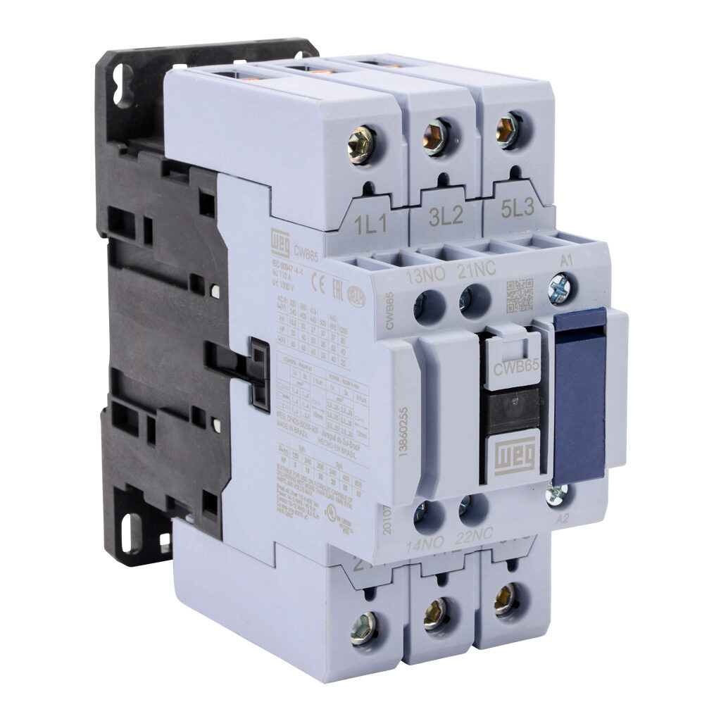 CWB65-11-30V24 - WEG Electric CWB series IEC contactor, 65A, (3) N.O. power poles, (1) N.O./(1) N.C. auxiliary contacts, 208-240 VAC (60Hz)/180-208 VAC (50Hz) coil voltage.