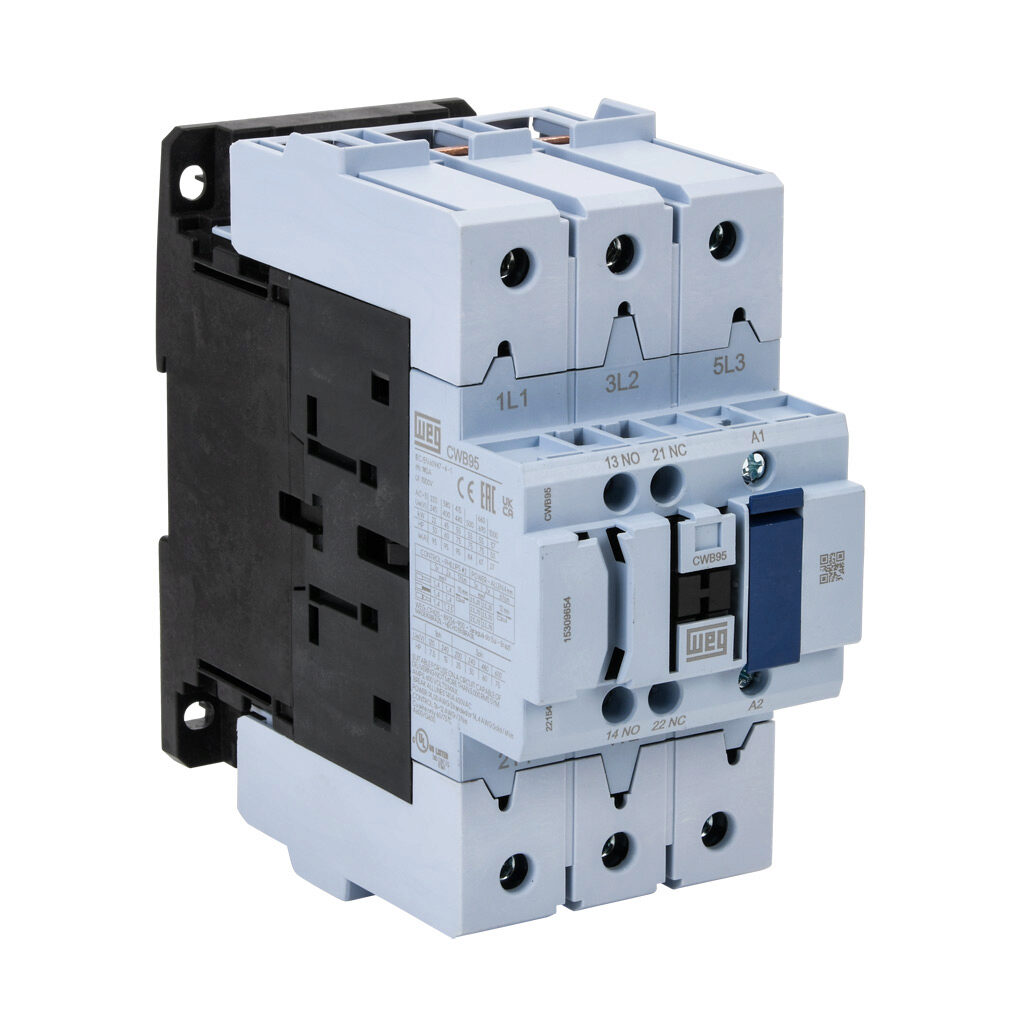 CWB95-11-30D15 - WEG Electric CWB series IEC contactor, 95A, (3) N.O. power poles, (1) N.O./(1) N.C. auxiliary contacts, 120 VAC (50/60Hz) coil voltage.