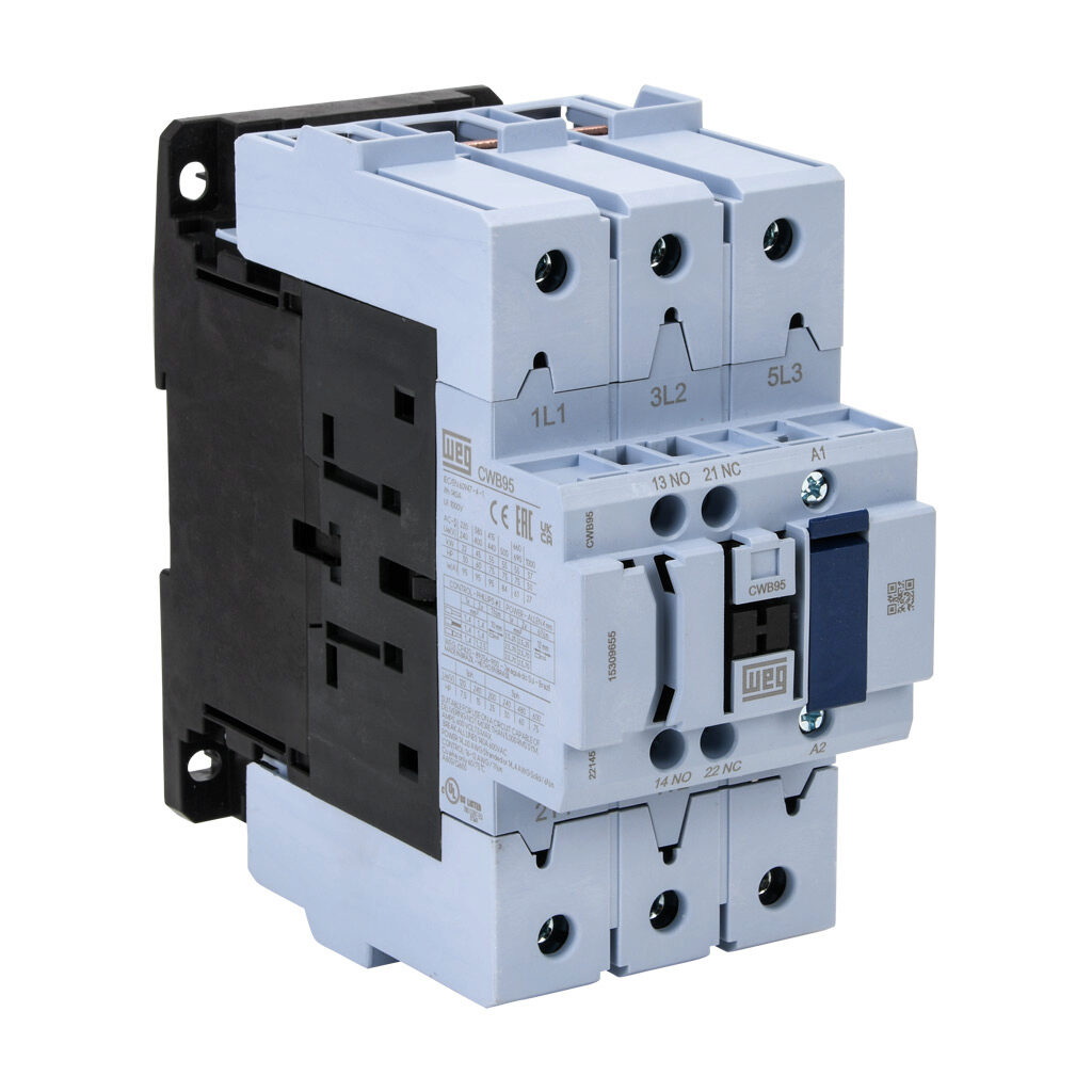 CWB95-11-30D24 - WEG Electric CWB series IEC contactor, 95A, (3) N.O. power poles, (1) N.O./(1) N.C. auxiliary contacts, 230 VAC (50/60Hz) coil voltage.
